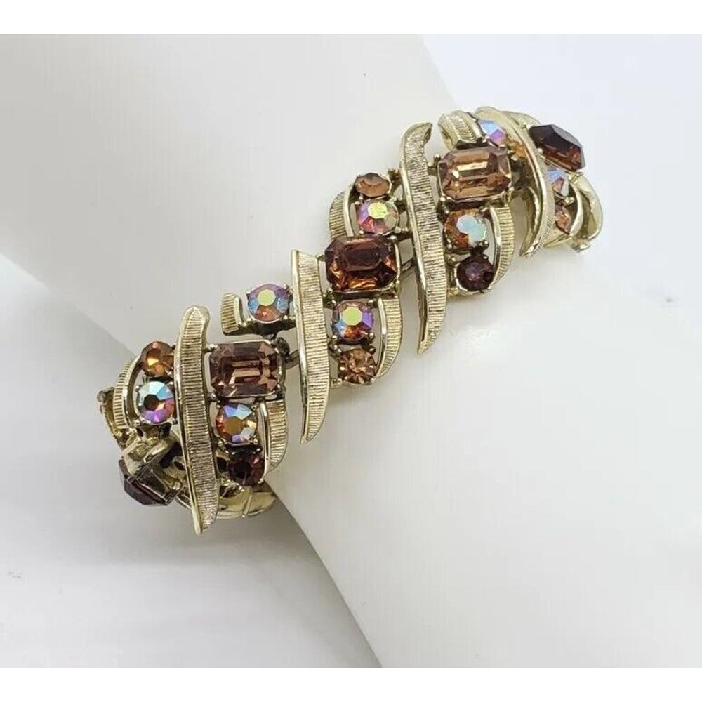 Vintage Pegasus Coro Rare Bracelet Brown & Amber AB Rhinestone 1940s